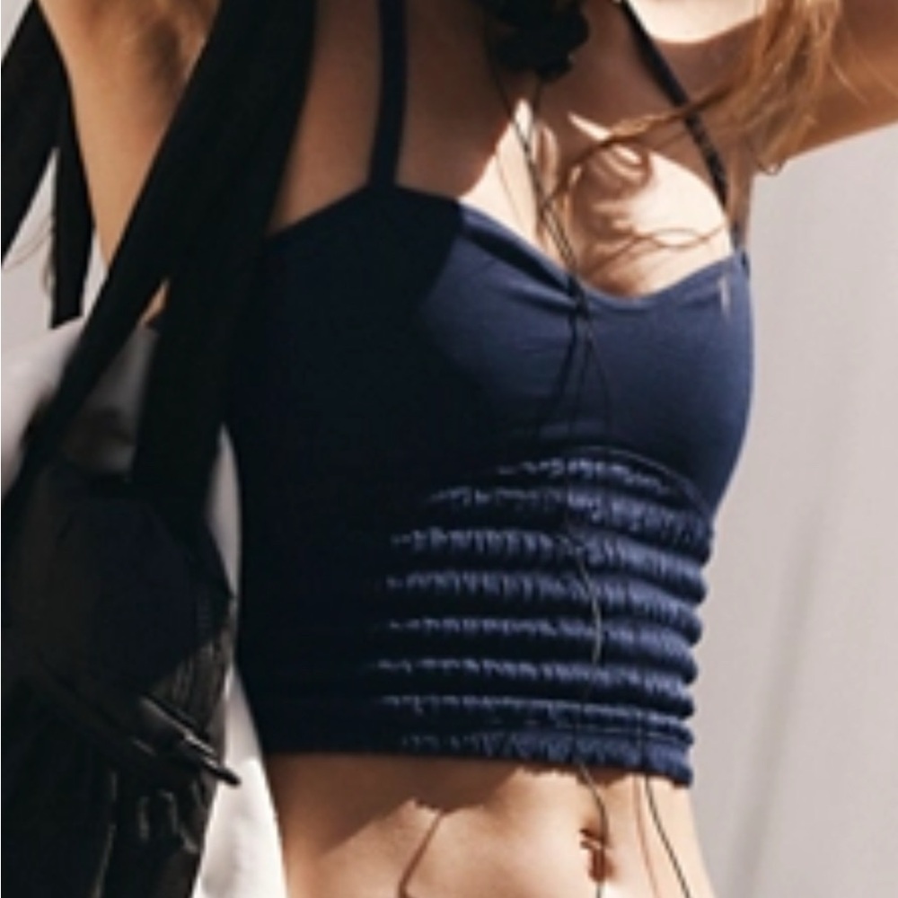 Free People Blue Ruched Crop Camisole